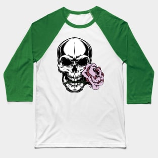 SKULL WITH PINK ROSE 03 Baseball T-Shirt